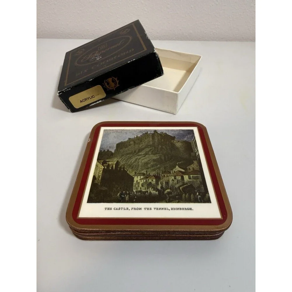 Vintage Pimpernel Edinburgh Scotland Coasters Set of 4 Cork Backed in Box